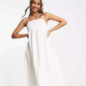 ASOS DESIGN soft denim midi smock dress in white